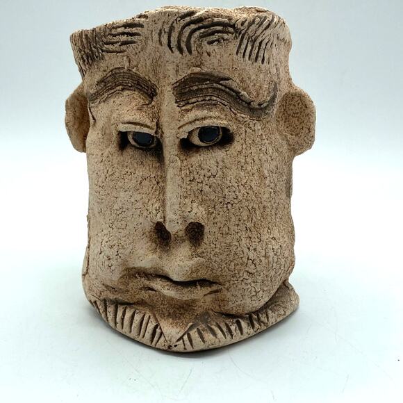 Vintage Studio Pottery‎ Jar Holder Man face Handmade Dad Gift Wall pocket signed - Picture 9 of 9
